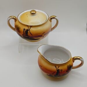 Noritake Gold and Orange Ceramic Cream And Sugar Set